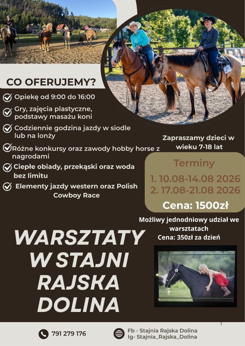 Warsztaty jezdzieckie w stajni Rajska Dolina