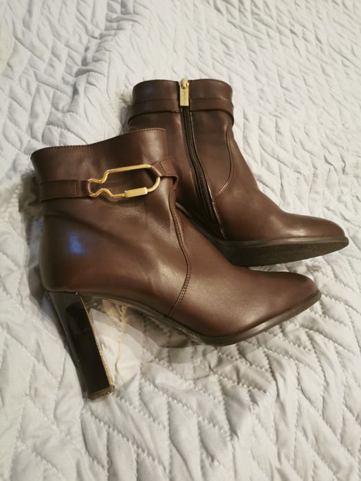 Buty botki skórzane Gino Rossi brąz