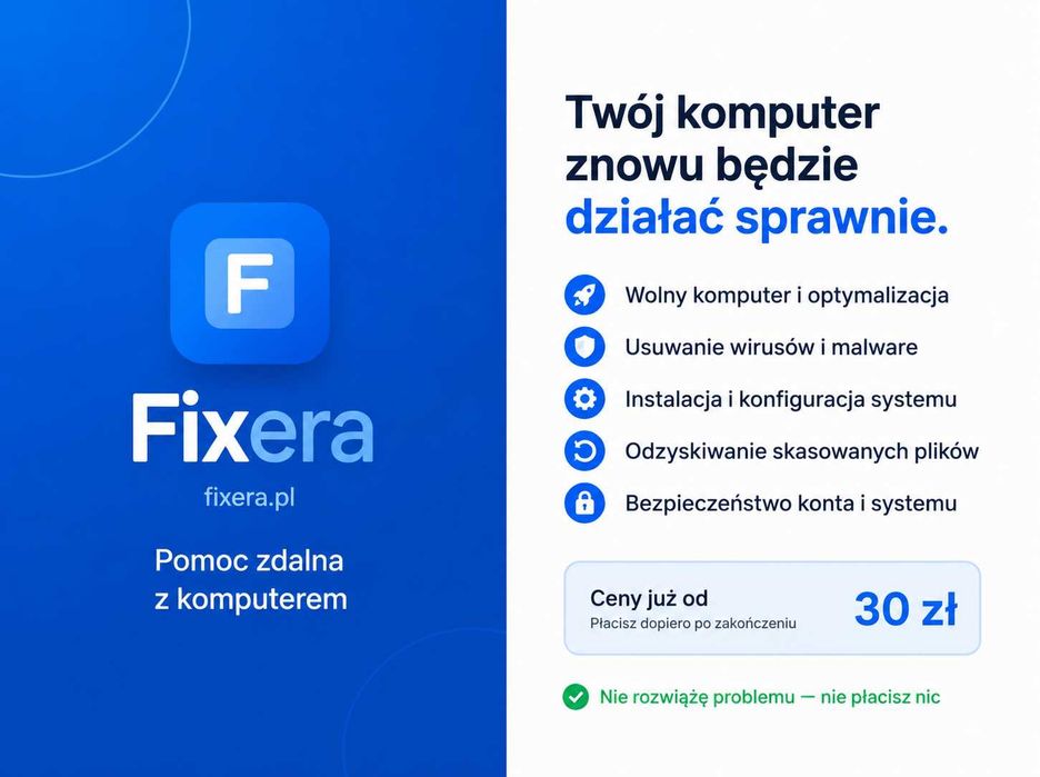 Pomoc zdalna z komputerem — od 30 zł | Wirusy, wolny PC, konfiguracjaPomoc zdalna z komputerem — od 30 zł | Wirusy, wolny PC, konfiguracja