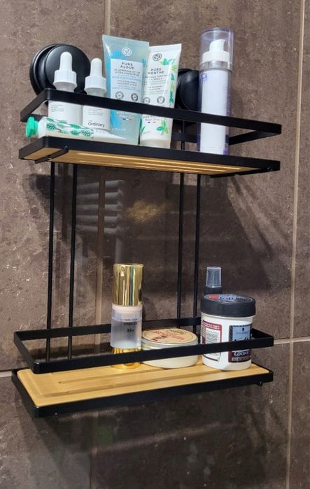 Półka łazienkowa ścienna  czarna bez wiercenia Bambus LOFT