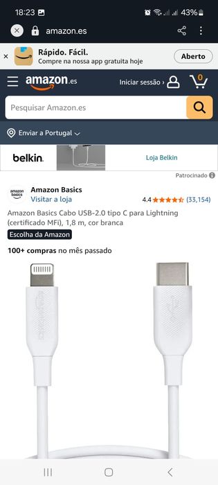 Cabo para  carregamento Iphone