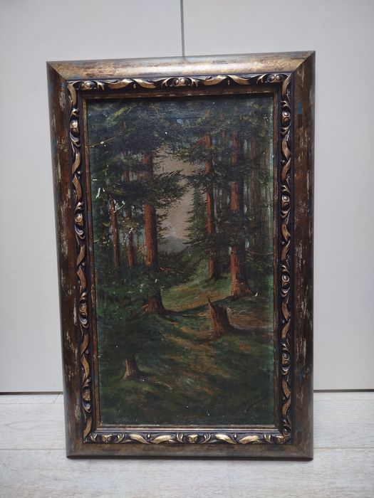 Obraz olejny z ramą oryginał 1912r. Longin Dubrawski "Las"