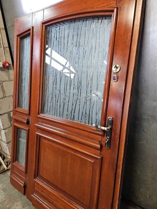 DRZWI Zewnętrzne Drewniane Sosnowe z Doświetlem Wejściowe 143x206cm