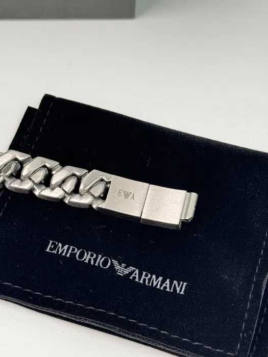Браслет Emporio Armani чоловічий із нержавіючої сталі сріблястий ланцюг Premium, браслет арман