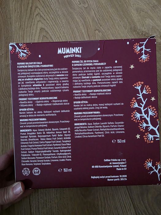 Zestaw kosmetyków Muminki Pierwszy śnieg żel pod prysznic balsam