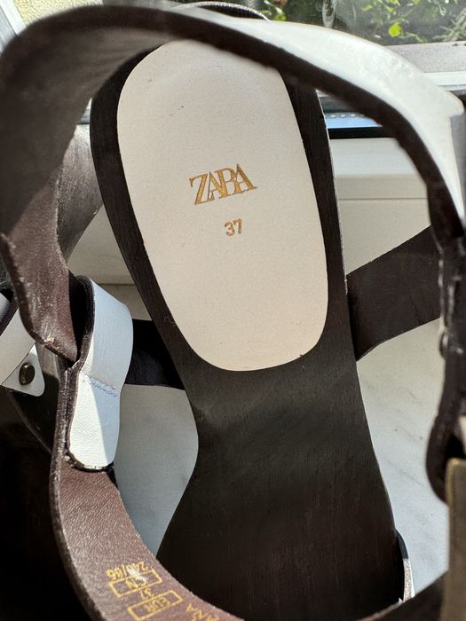 Sandały damskie 37 Zara skóra naturalna na platformie białe