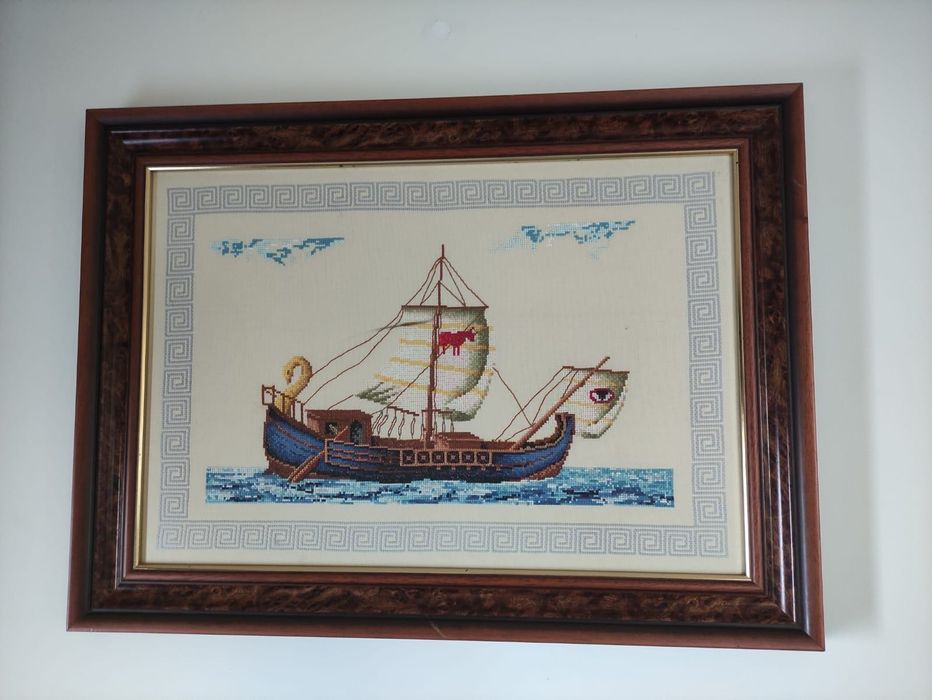 Quadro Bordado em ponte de cruz em linho