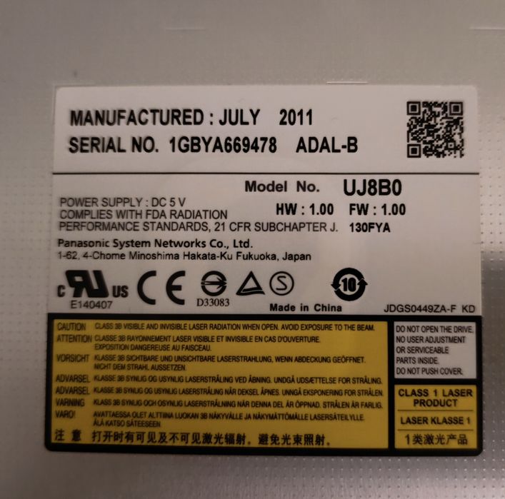 Nagrywarka DVD Panasonic UJ8B0 do laptopów ASUS