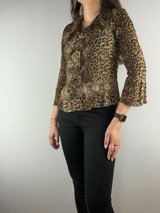 Stylowa brązowa bluzka koszula w panterkę rozmiar XL