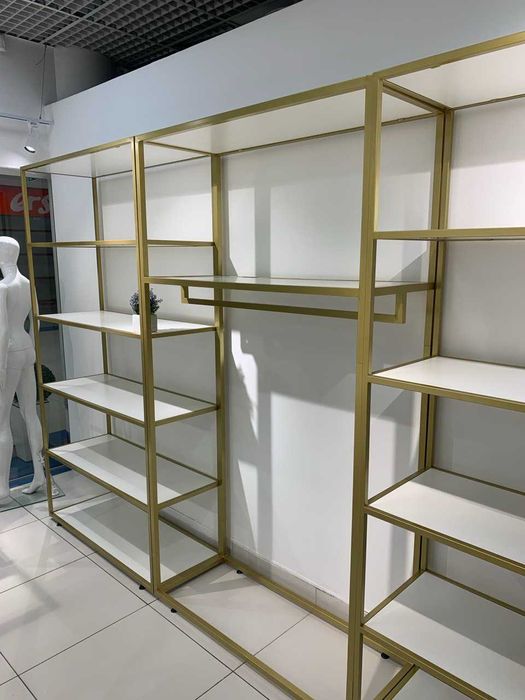 Меблі для магазину БУ (шафа, стелаж) білі золоті метал найкраща якість