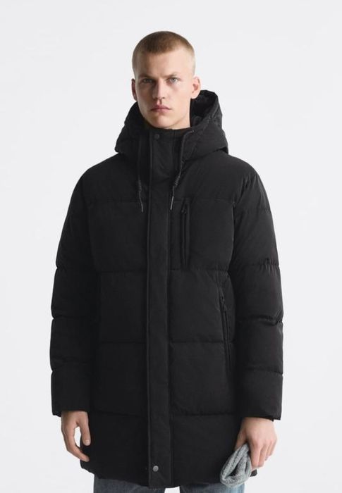 Куртка зимова довга курточка пуховик парка чорна L Л zara 8281/402