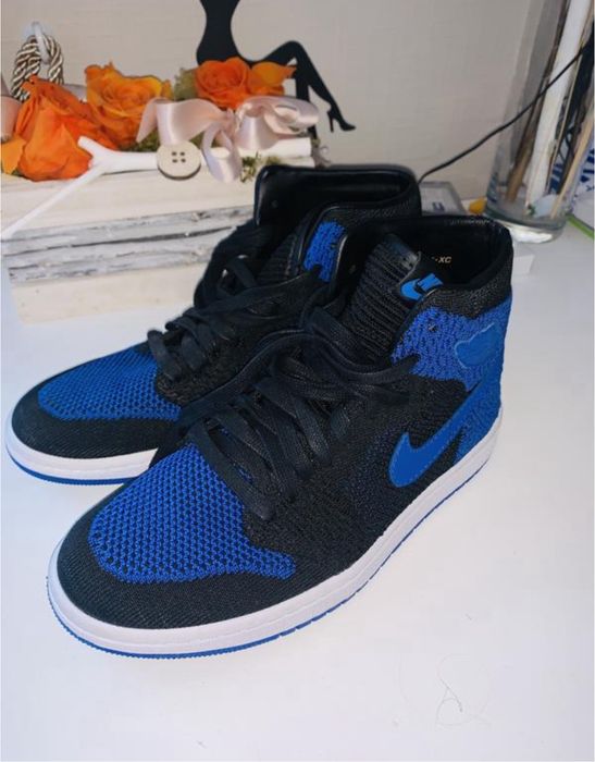 Лімітовані Кросівки вінтажні  Air Jordan 1 Retro High Og Flyknit Black/Blue