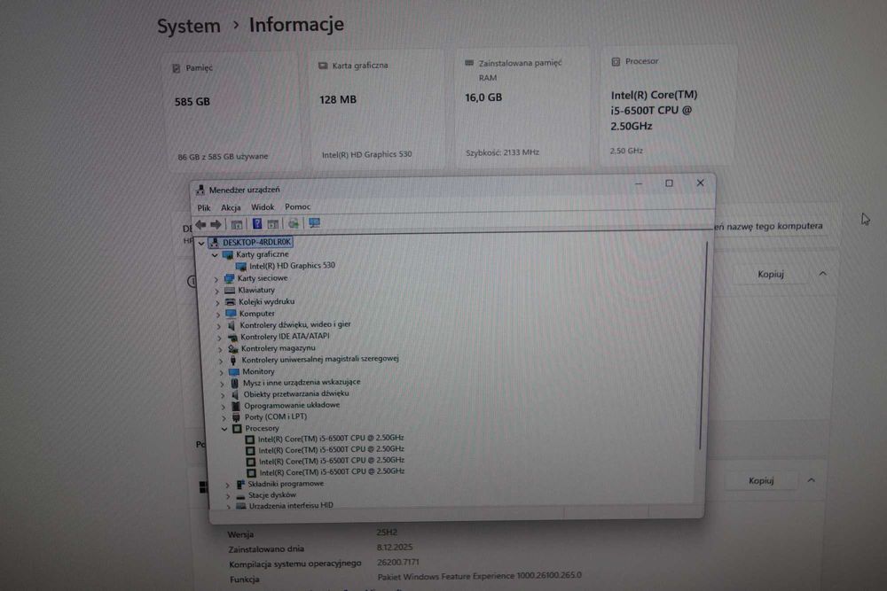 Komputer stacjonarny Hp Mini 400 G2 i5 16GB 128 SSD + 500 W11 Gw FV