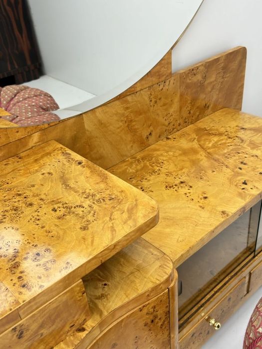 Stara toaletka Art Dèco z dużym okrągłym lustrem