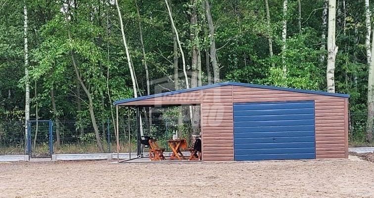Garaż blaszany 5x5 + wiata  Brama - drzwi - rynny - okno GP211