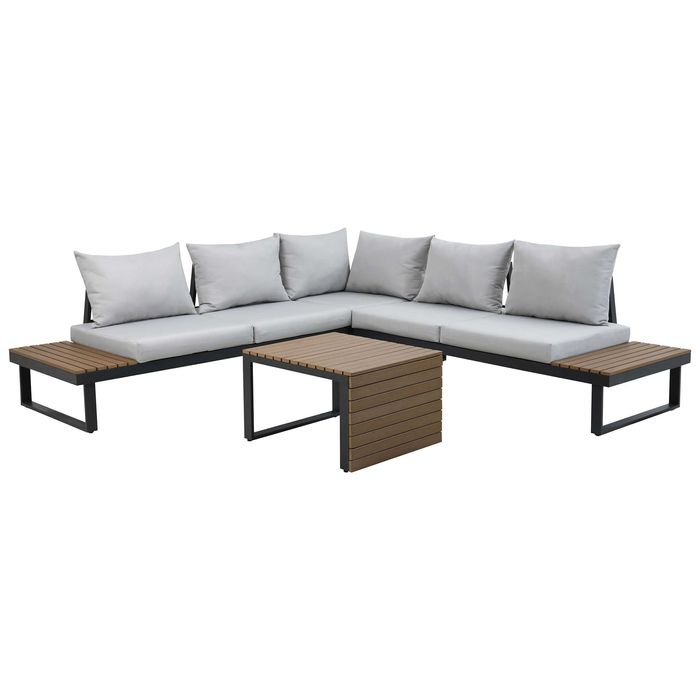 Zestaw Mebli Ogrodowych MARBELLA z Sofą Narożnikiem i Stolikiem SZARY