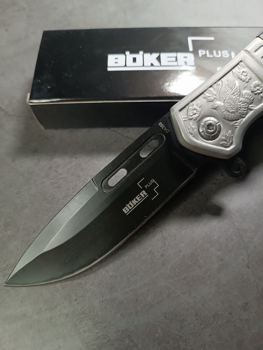 Нож складной Boker Plus DA368 флиппер G10 зигзаг серо-черный
