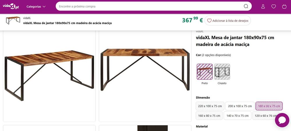 Mesa de jantar madeira acacia e ferro