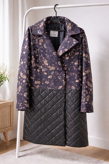 Płaszcz pikowany długi  wiosna XL na oko wełna