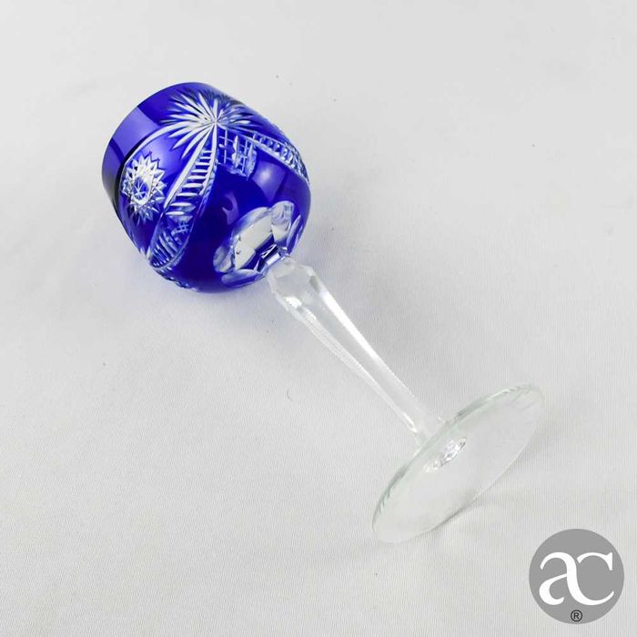 Conjunto de 6 Copos Cristal Doublé, Cristal da Bohemia, azul-cobalto