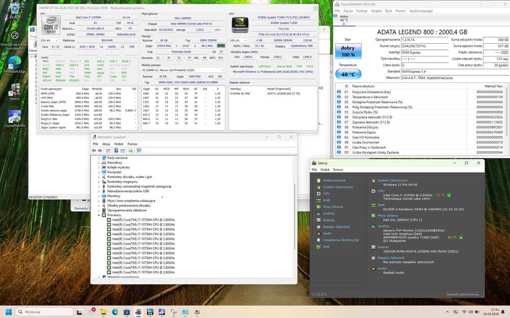 Dell Precision 64GB RAM 2TB NVME Quadro M4000M 17,3 Stacja robocz 7710