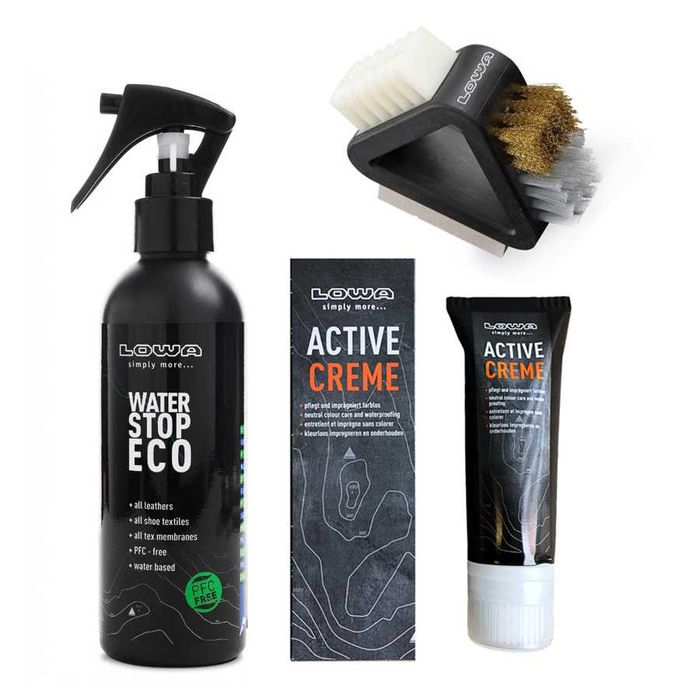 Засоби по догляду Lowa, щітка, спрей, крем, шнурки, аксесуари