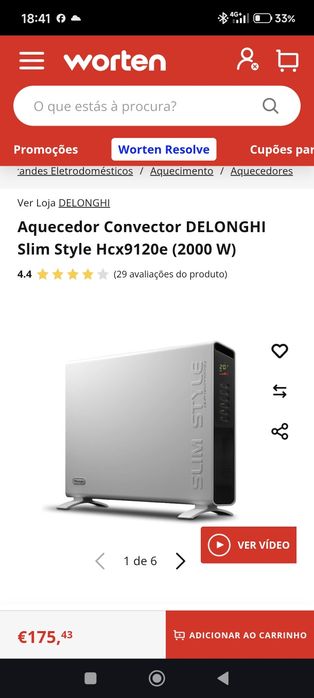 Aquecedor Convector De'Longhi Slim Style HCX9120E (2000W) - Como Novo