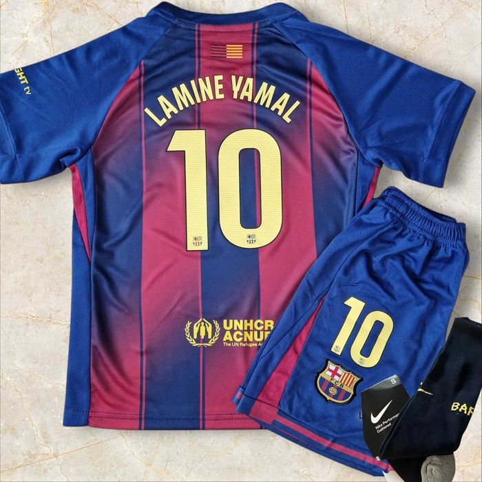 Lamine Yamal Strój FC Barcelona  Dziecięcy Komplet Zestaw Koszulka spodenki getry