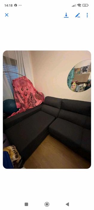 Sofá Chaise Longue Cinza Escuro (Tavira)