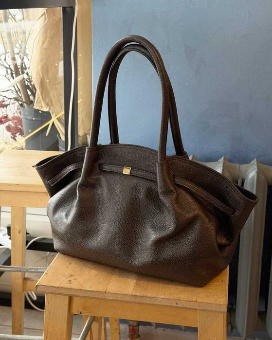 Шкіряний шоколадний шопер , коричневий шкіряний шопер