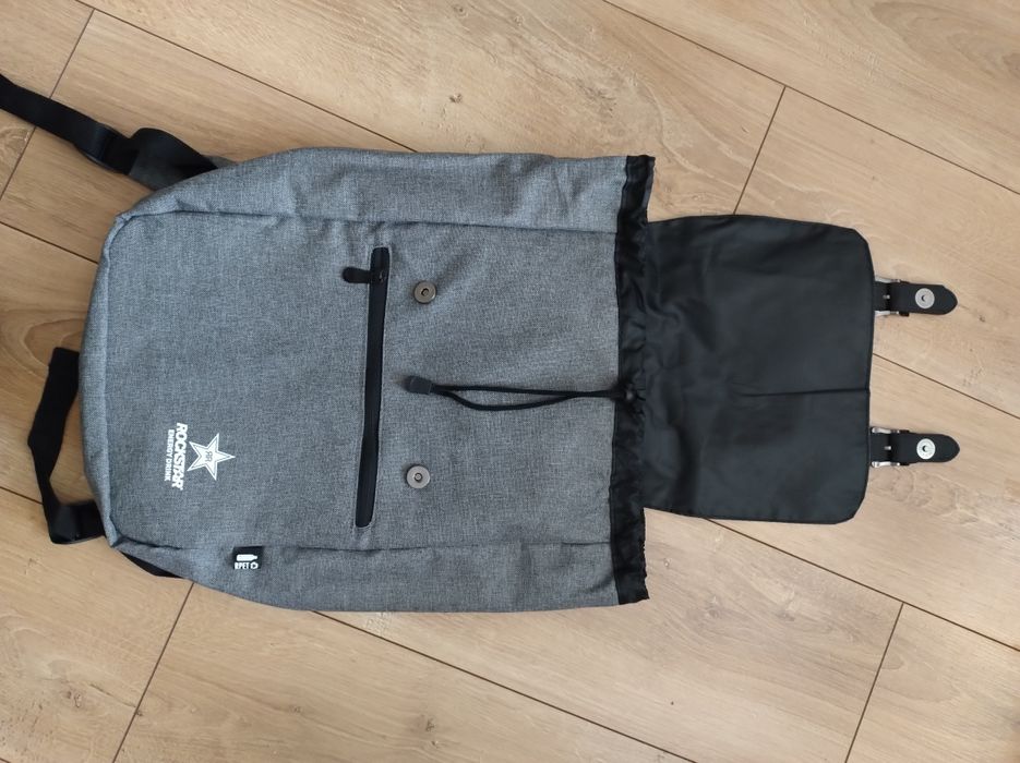 Szary plecak z logo Rockstar