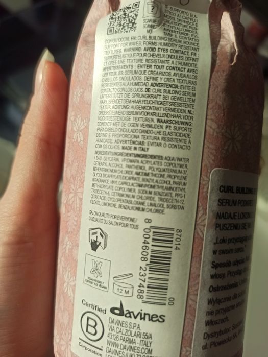 Davines Curl Building serum do loków podkreślające skręt 250 ml