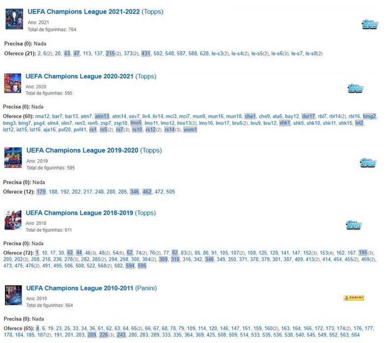 Topps/PANINI Champions league - cromos stickers