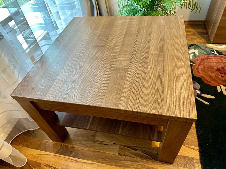 Stolik kawowy ława 75x75 cm z półką – brązowy