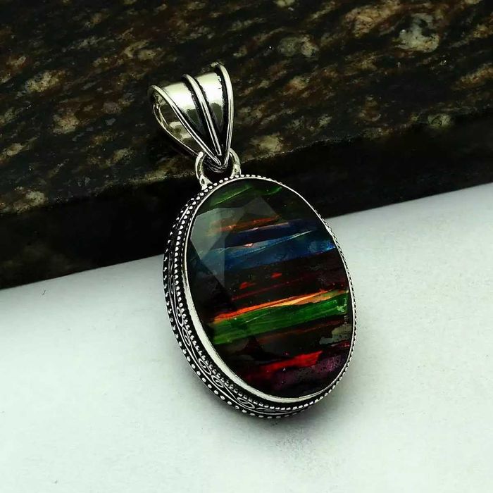 Unikatowa zawieszka Ammolit kamień szlachetny opal Próba 925