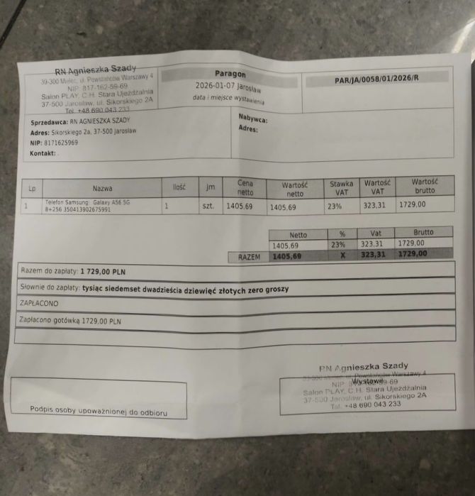 SAMSUNG A56 5G Nowy Pink Gold Faktura 01.2026