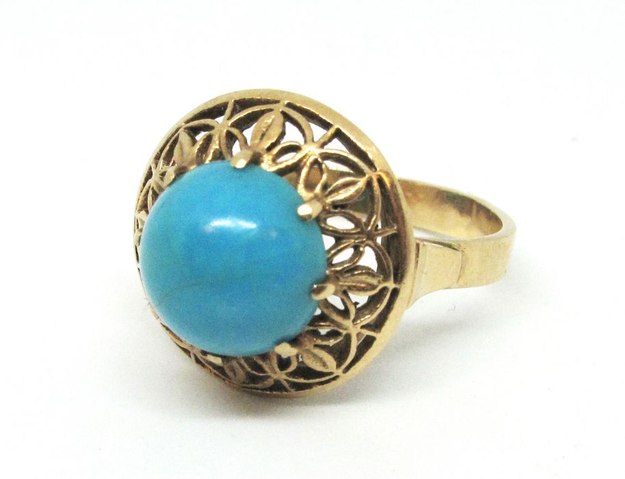 Złoty (próba 583 - 14k) pierścionek z turkusem Warmet