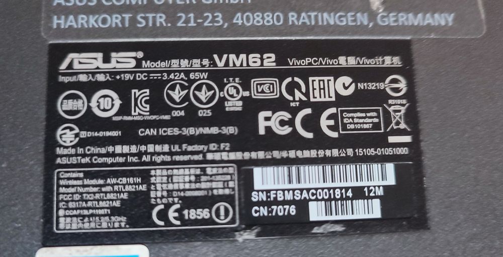 MiniPC Asus VivoPc VM62, 16GB, SSD 480GB, Win10, Mediacenter