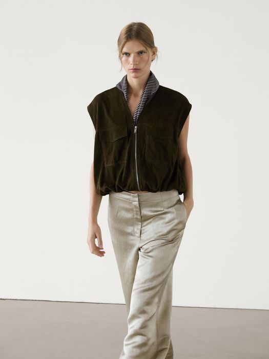 Massimo Dutti щільні атласні брюки на основі віскози та льону