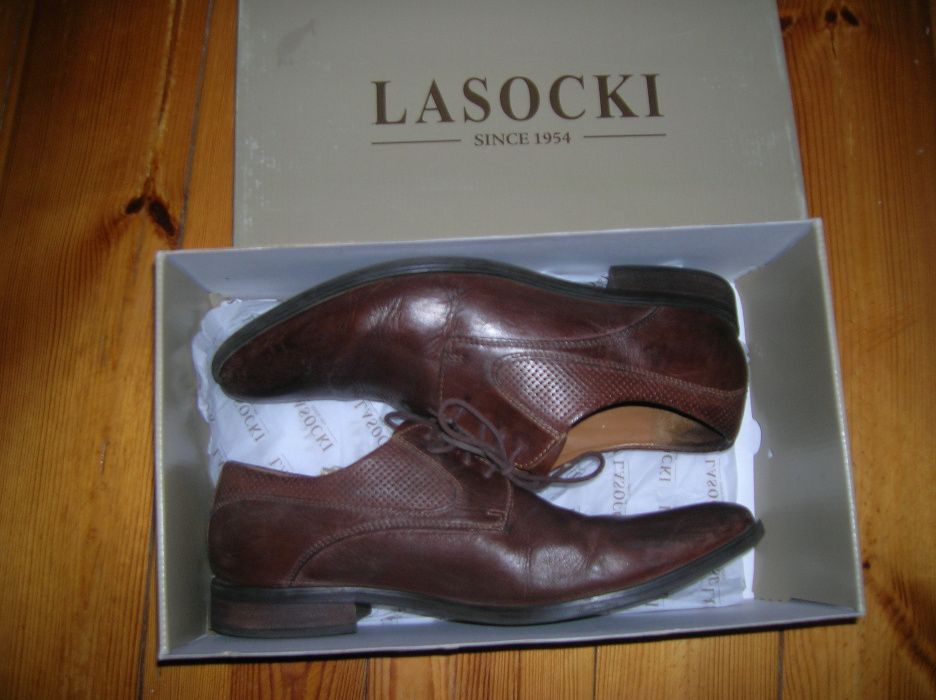 Półbuty, pantofle męskie skórzane- "Lasocki"- ciemny brąz -roz-41.