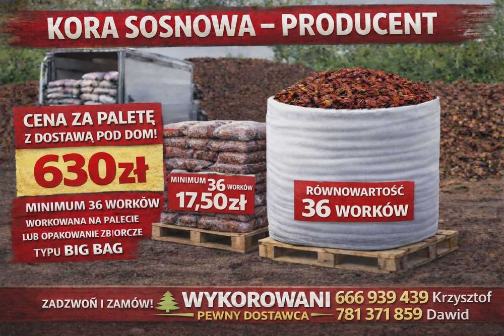 Kora sosnowa 80L sortowana | WYSYŁKA | PALETY | DOSTAWA