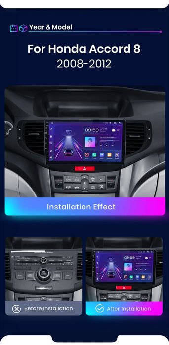 Rádio Android Honda ACCORD 8 Carplay Wi-Fi GPS Bluetooth NOVO