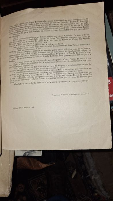 Missiva ao Parlamento 1912 escola belas artes Lisboa primeira Repúblic
