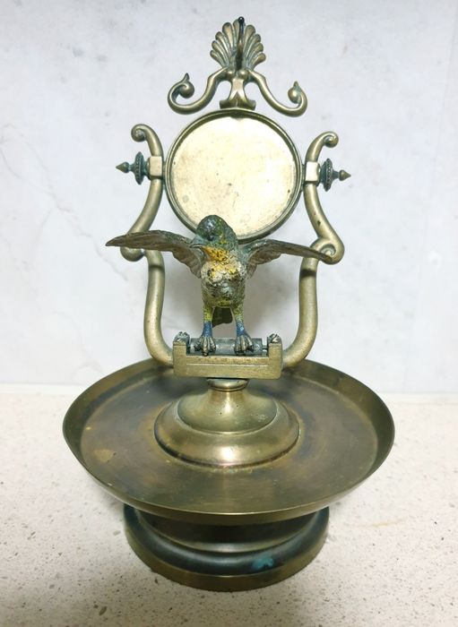 Raro antigo maravilhoso suporte de relógio de bolso com pássaro