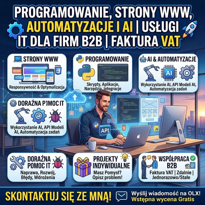 Programowanie, strony WWW, automatyzacje i AI – wsparcie IT dla firm | B2B | Faktura VAT