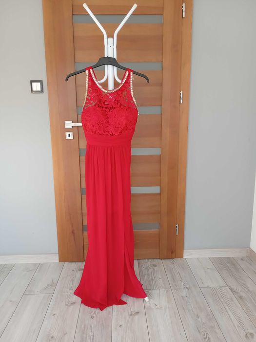 Eva&Lola sukienka balowa L / 40  czerwona długa z rozcięciem