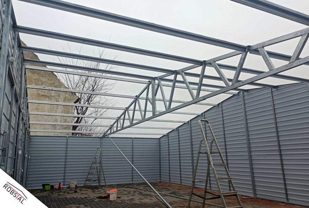 Garaż blaszany Wiata 12x6 3-stanowiskowy Grafit + orzech PREMIUM