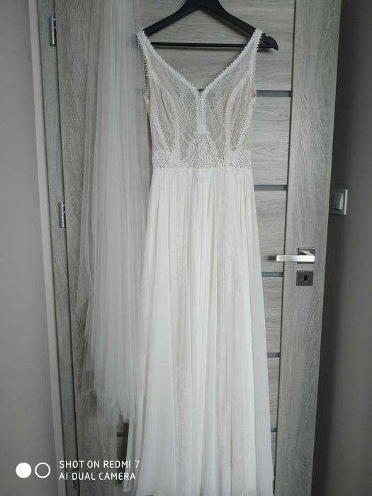 Suknia ślubna+welon, okrycie ramion, pokrowiec GRATIS