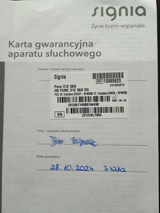 Signia - Pure 312 3AX - Aparat słuchowy Lewy + Prawy