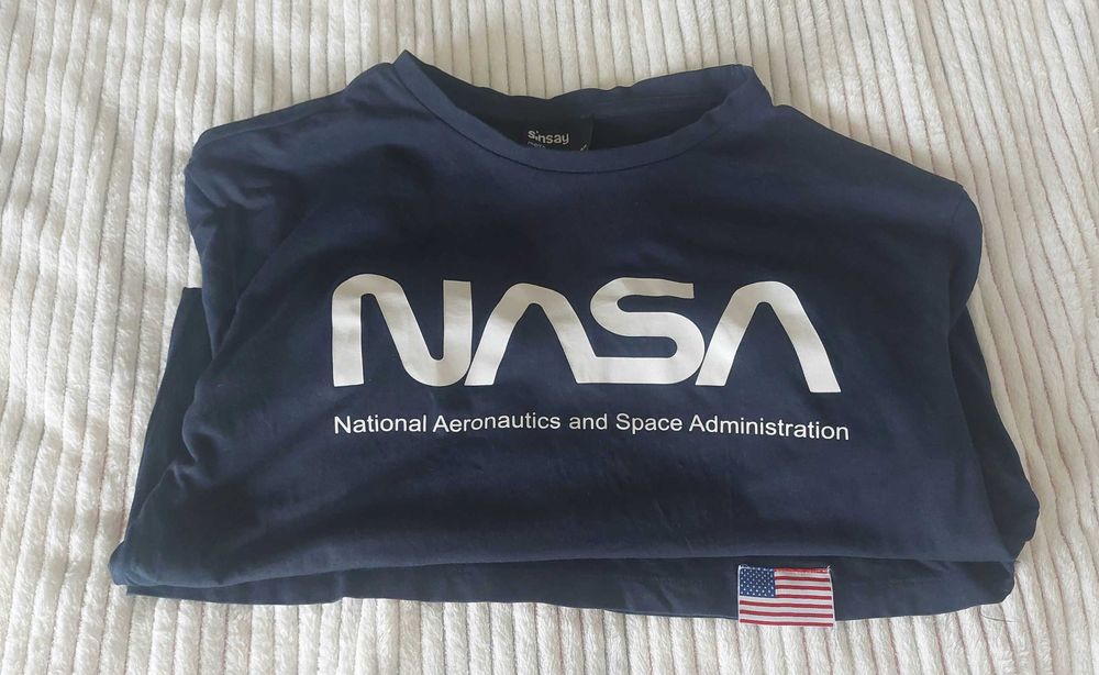 T-shirt męski granatowy koszulka NASA Sinsay 100% bawełna S; stan idealny